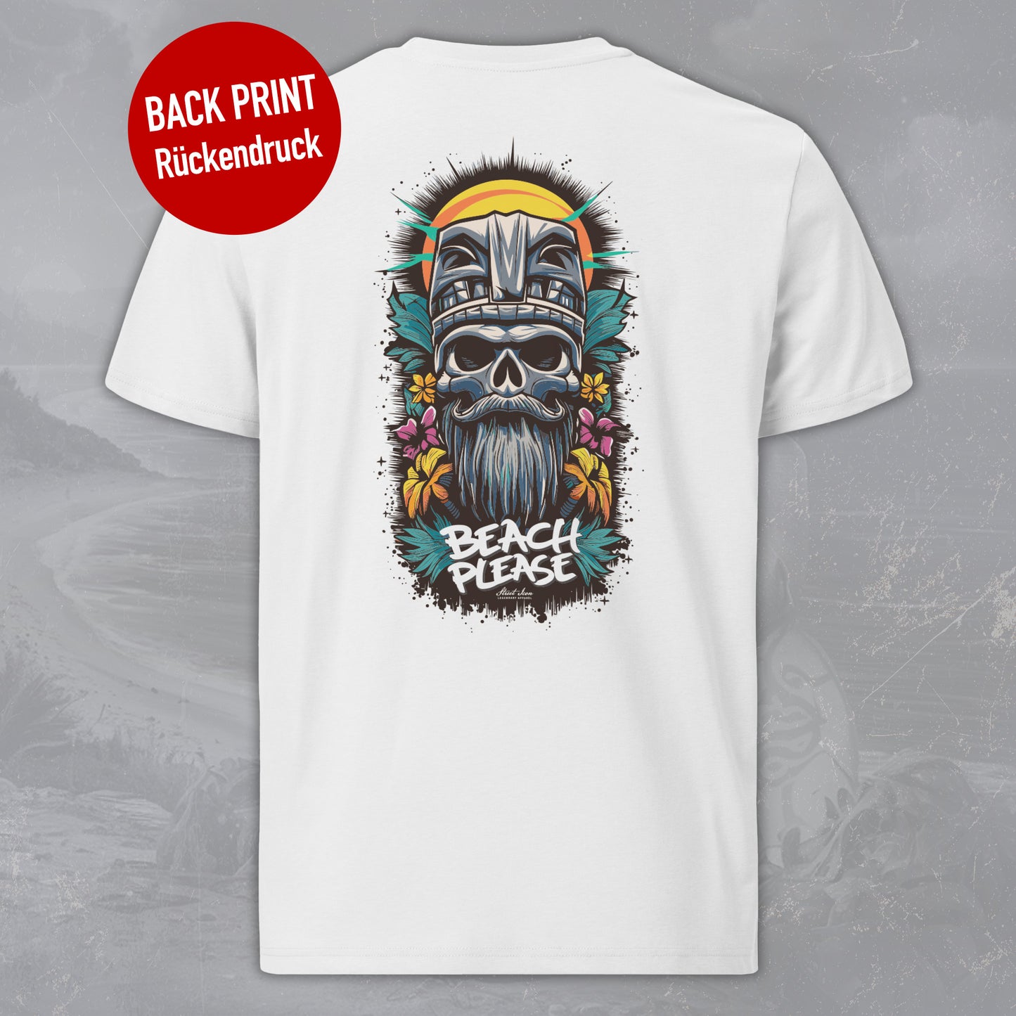 Tiki Skull (Modell B) - Premium T-Shirt mit 2-seitigem Druck