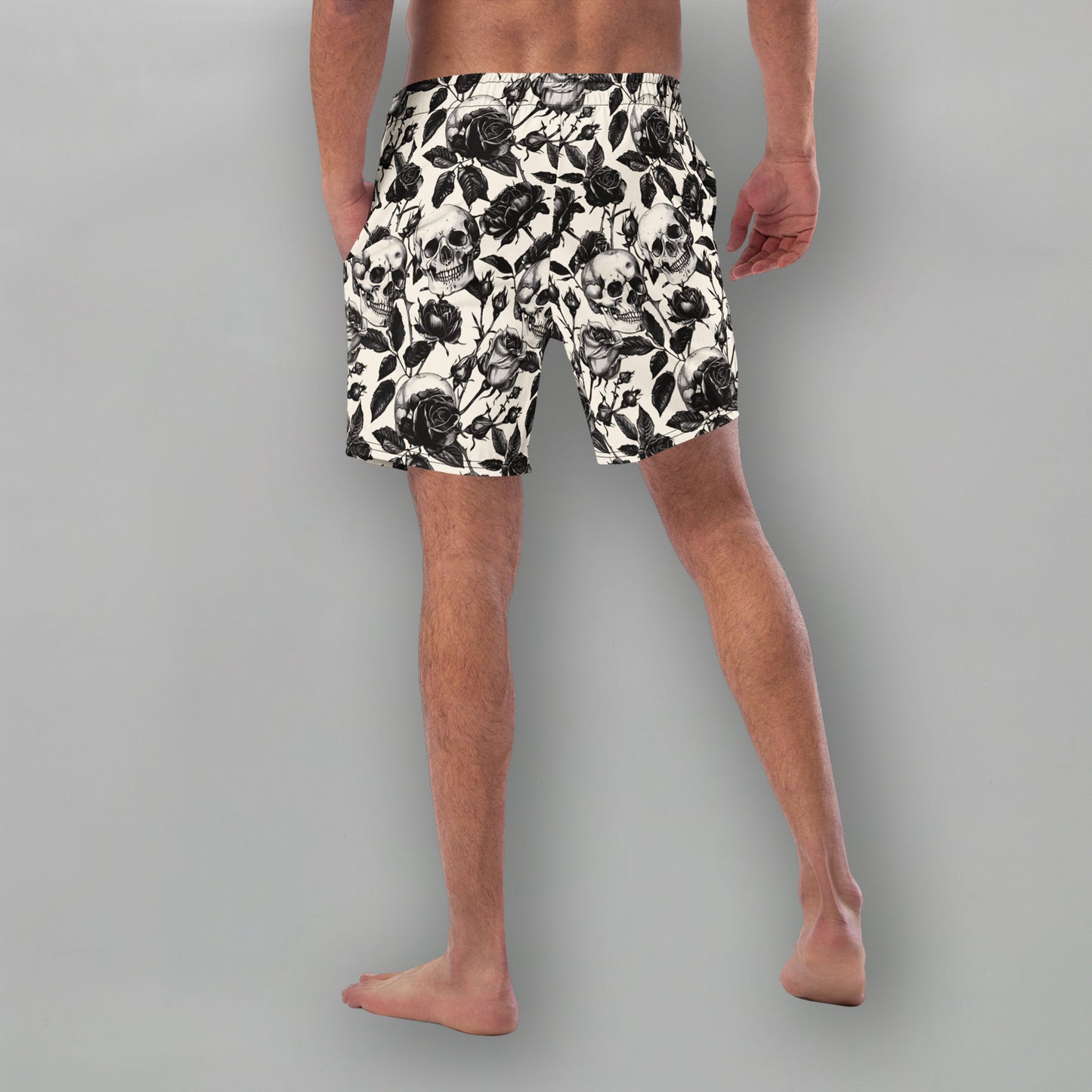 Skull Rose (White) - Men's Swim Trunks