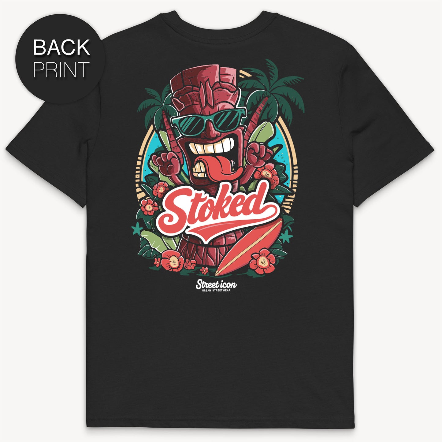 Stoked Tiki T-Shirt mit 2-seitigem Print