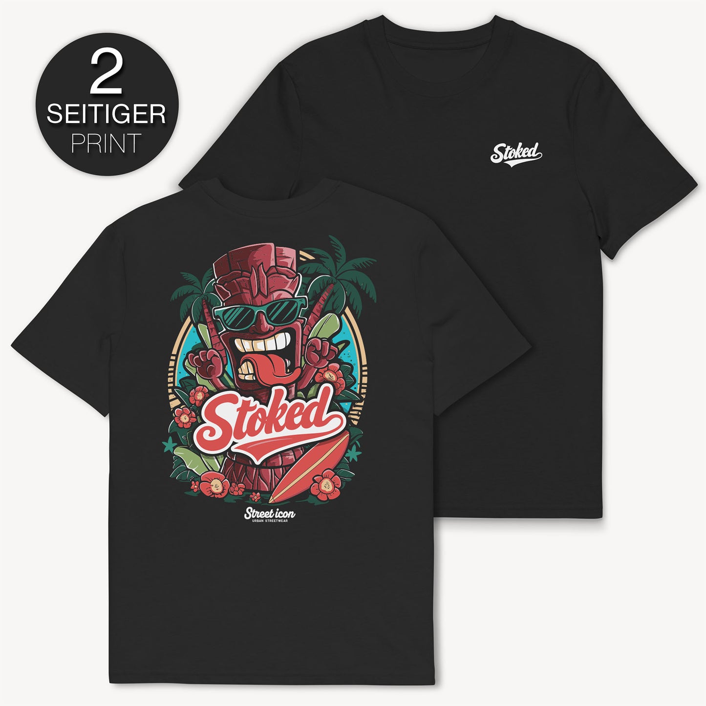 Stoked Tiki T-Shirt mit 2-seitigem Print