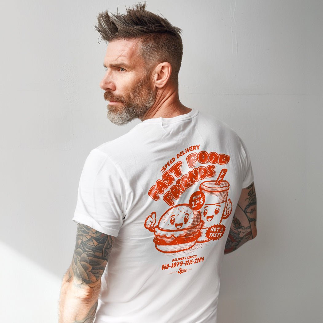 Fast Food Friends - Premium T - Shirt mit Backprint - Street Icon